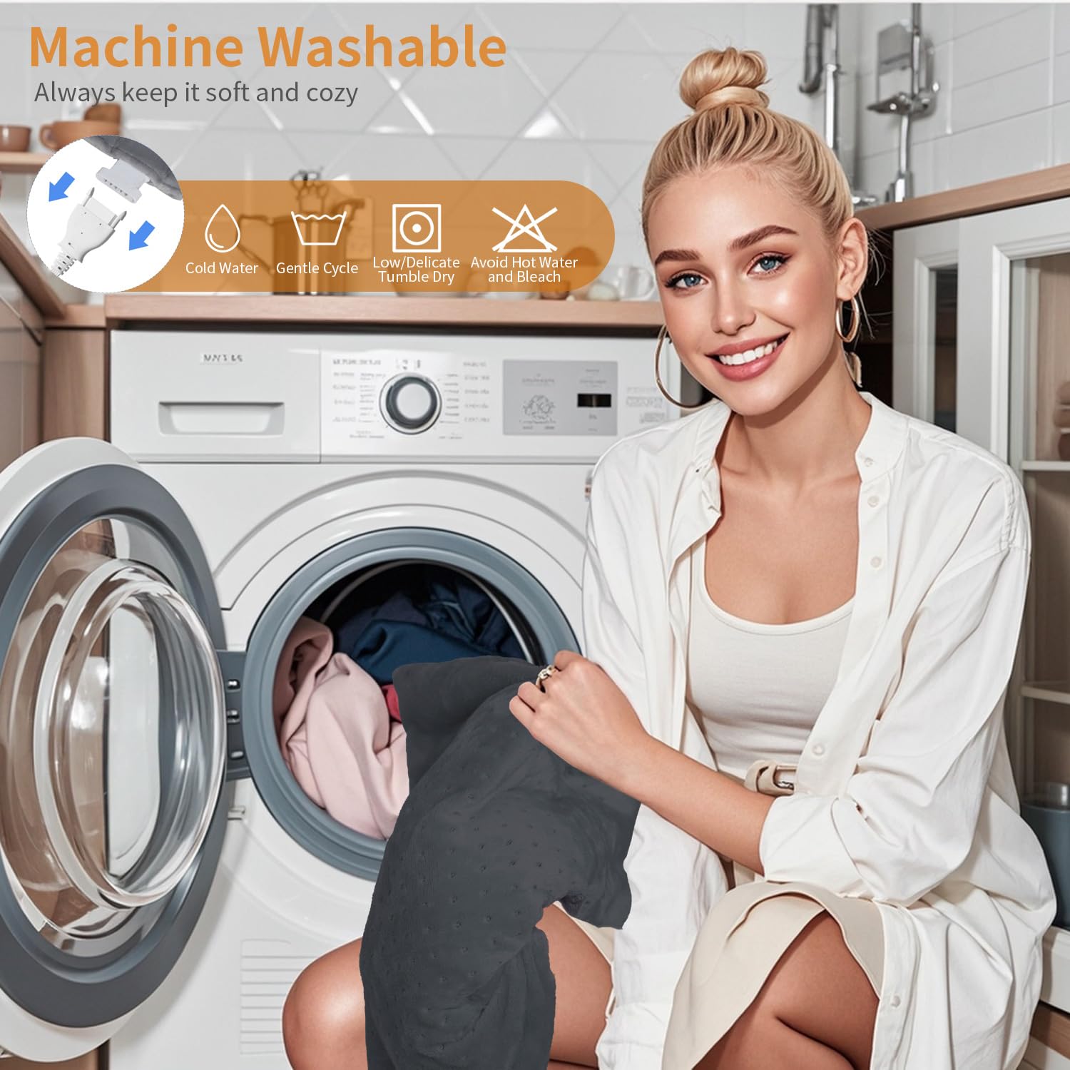 Limpieza fácil, lavable a máquina para uso diario.