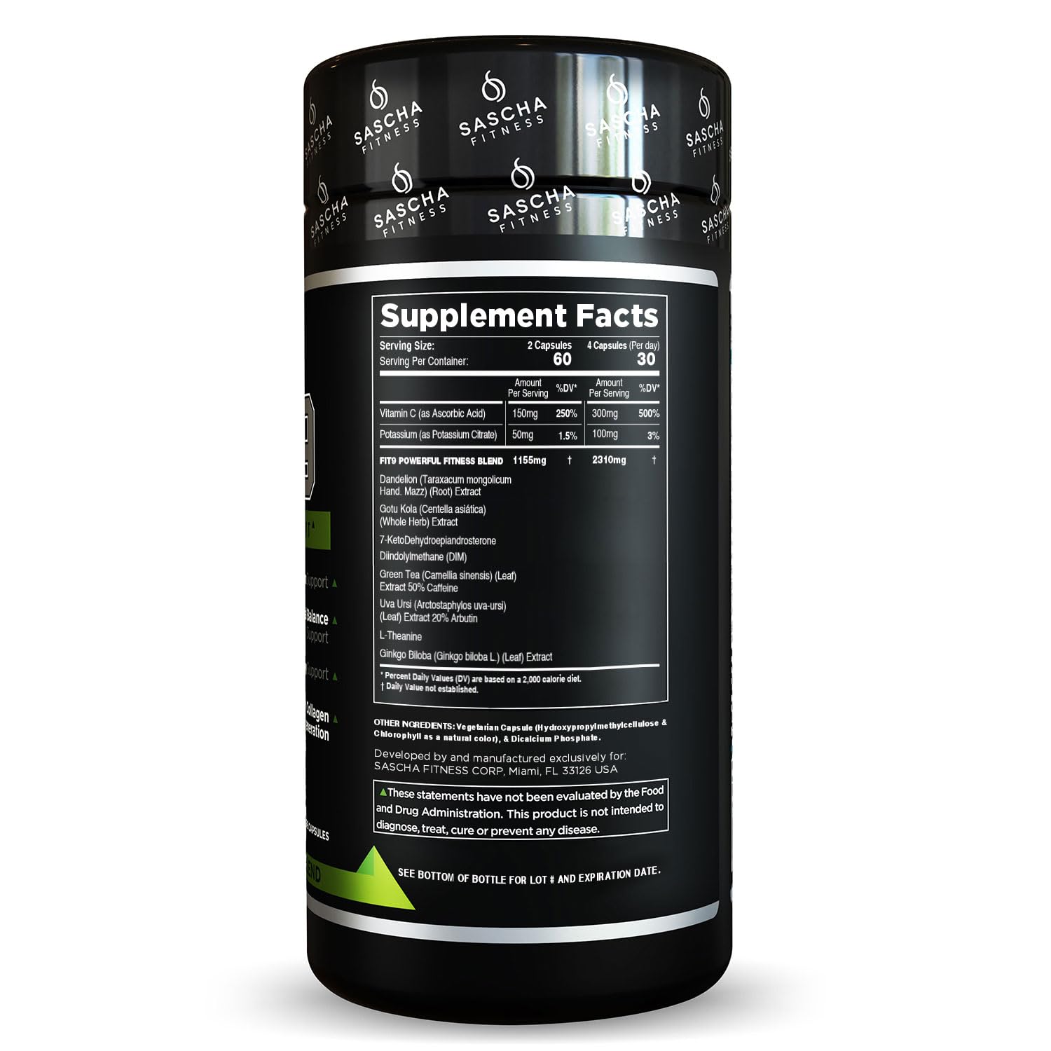 Etiqueta de Sascha Fitness con ingredientes veganos para compra informada.