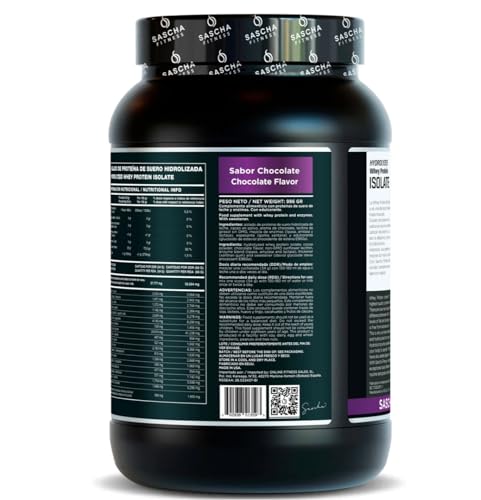 SASCHA FITNESS Hydrolyzed Whey Protein: etiqueta clara, libre de gluten y lactosa