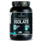SASCHA FITNESS hydrolyzed whey protein isolate coconut 2lb tub — fast-absorbing post-workout fuel.