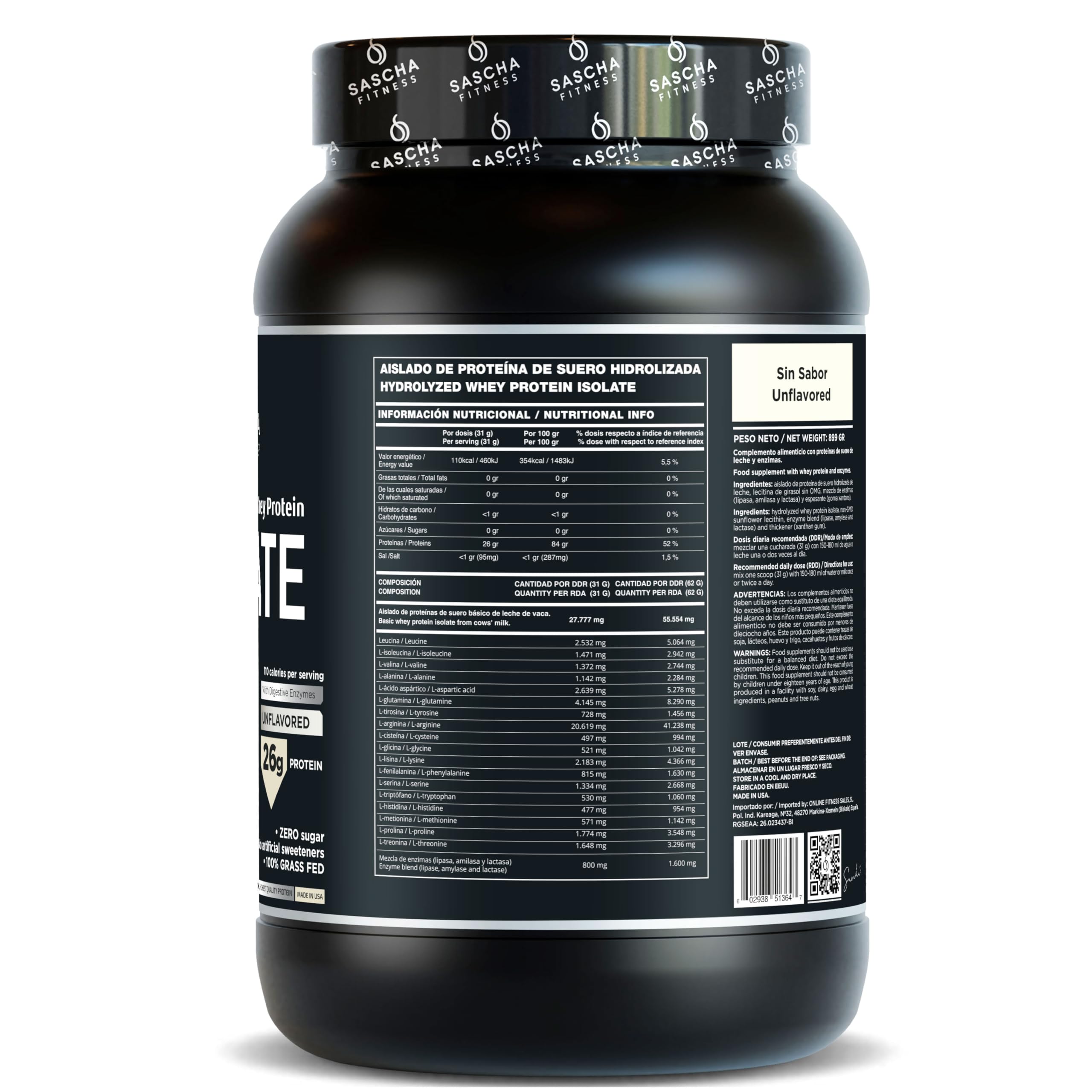 Proteína SASCHA FITNESS sin carbohidratos para definición y control