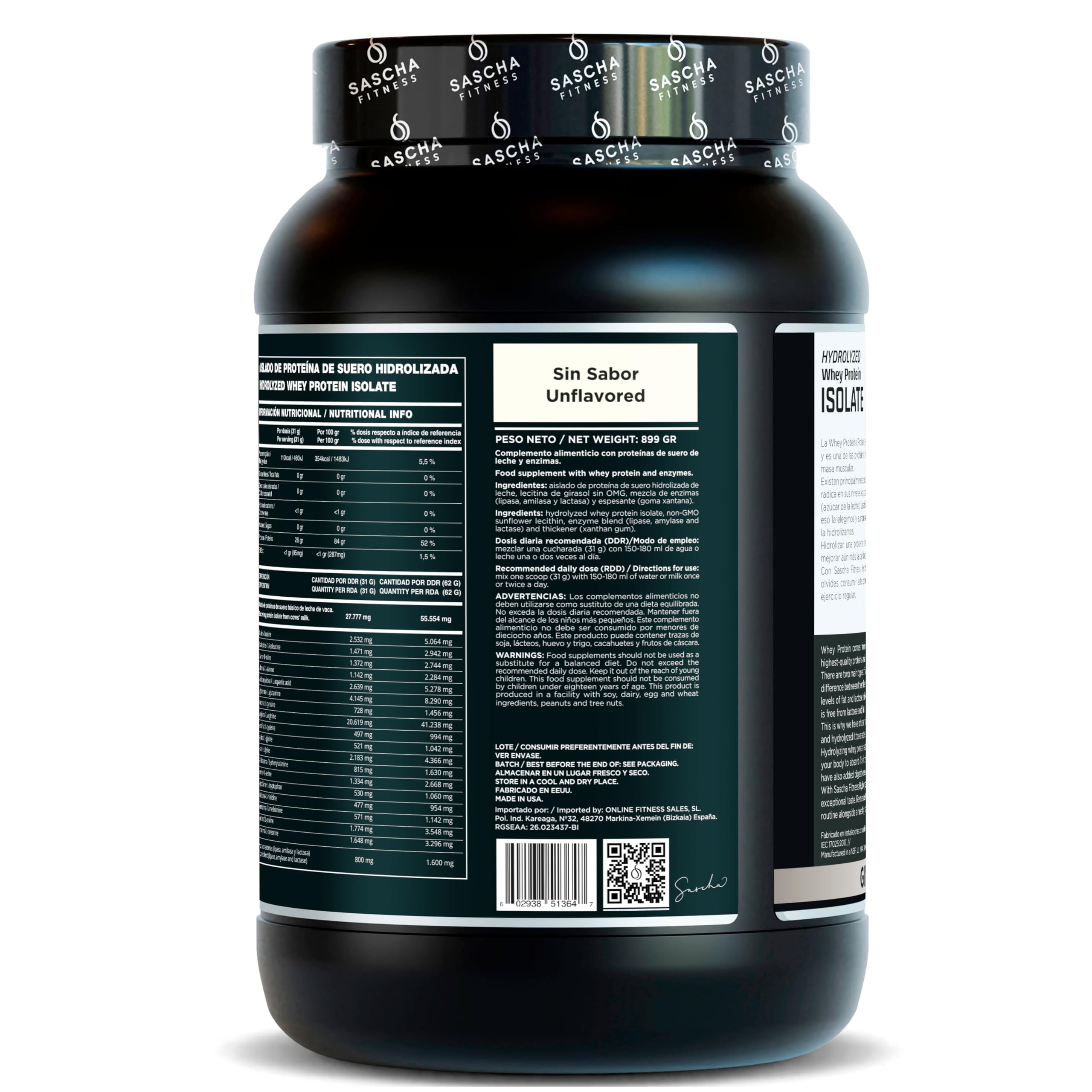 Proteína SASCHA FITNESS libre de gluten y lactosa para sensibilidad alimentaria