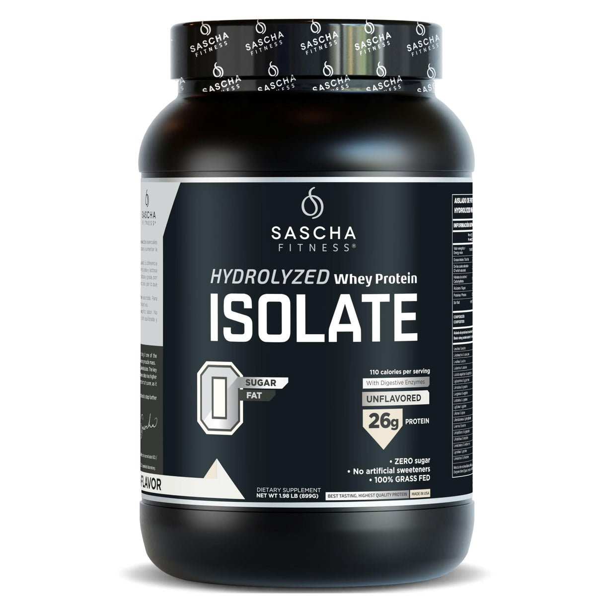 Proteína hidrolizada y aislada de SASCHA FITNESS, envase sin sabor para recuperación muscular