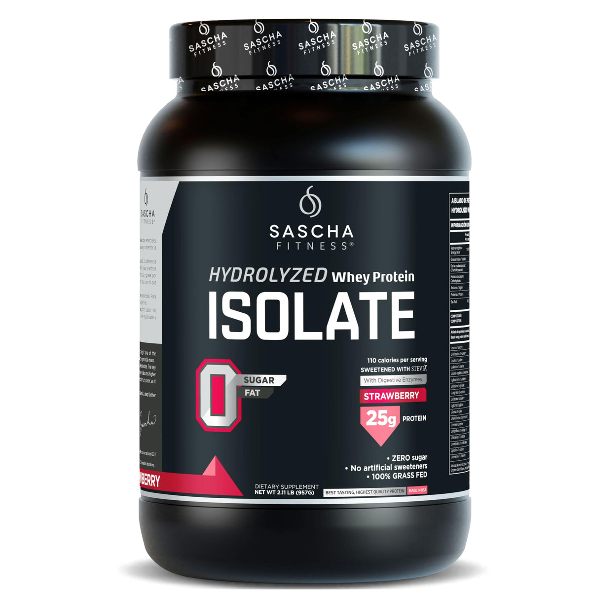 SASCHA FITNESS proteína de suero hidrolizada aislada, empaque fresa, 2 libras para entrenar