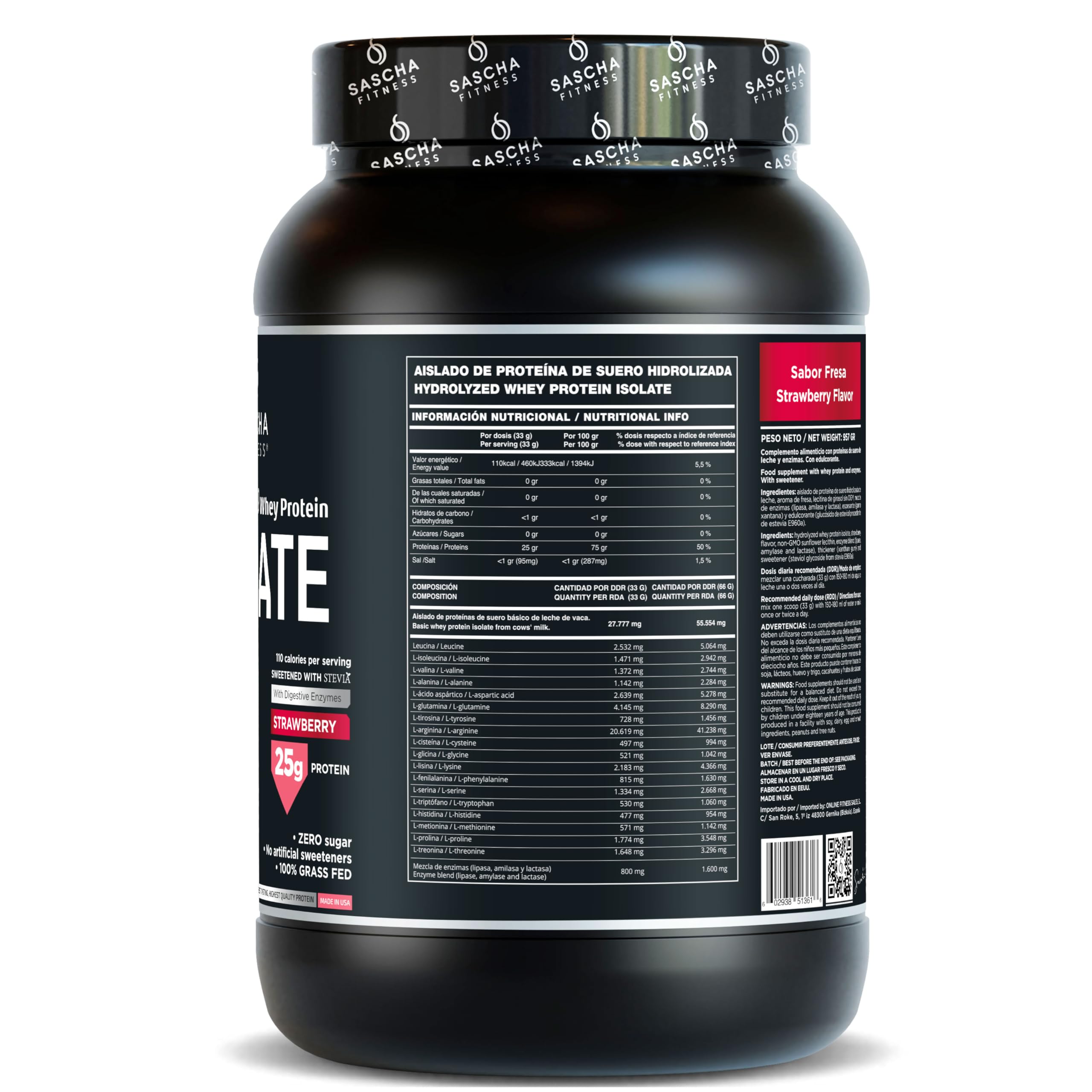 Batido cremoso SASCHA FITNESS sabor fresa para recuperación muscular