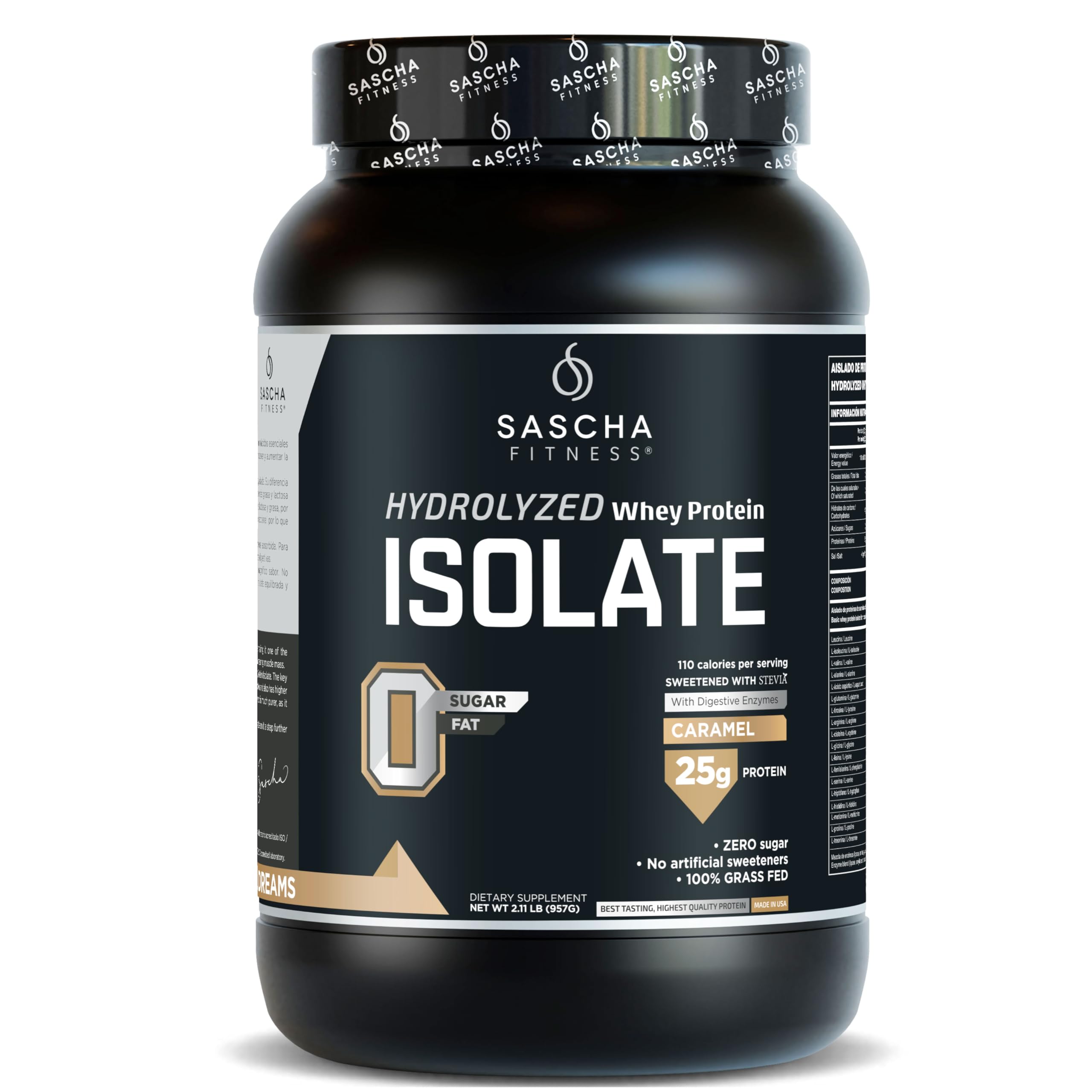 Envase de SASCHA FITNESS proteina hidrolizada listo para mezclar.