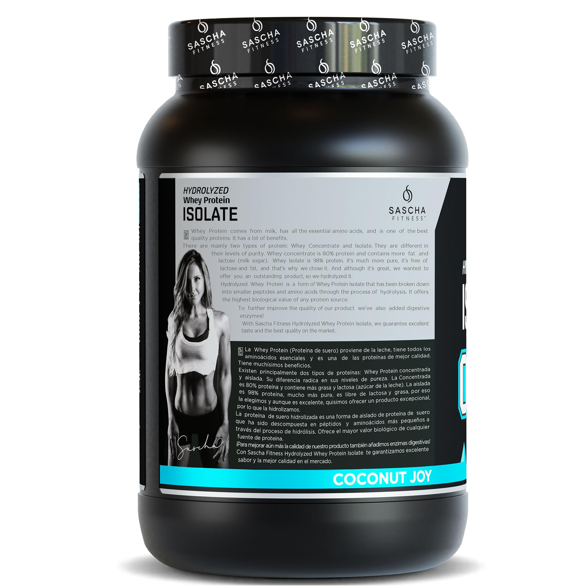 SASCHA FITNESS whey scoop in shake glass — creamy, milkshake-like taste without artificial sweeteners.