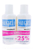 Botella doble de Saugella Dermoliquid, higiene íntima diaria suave y respetuosa.