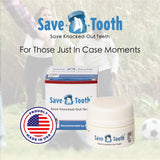 Save-A-Tooth kit se almacena fácilmente en coche o bolsa para emergencias.