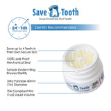 Save-A-Tooth kit con tapa hermética para evitar derrames durante el transporte.