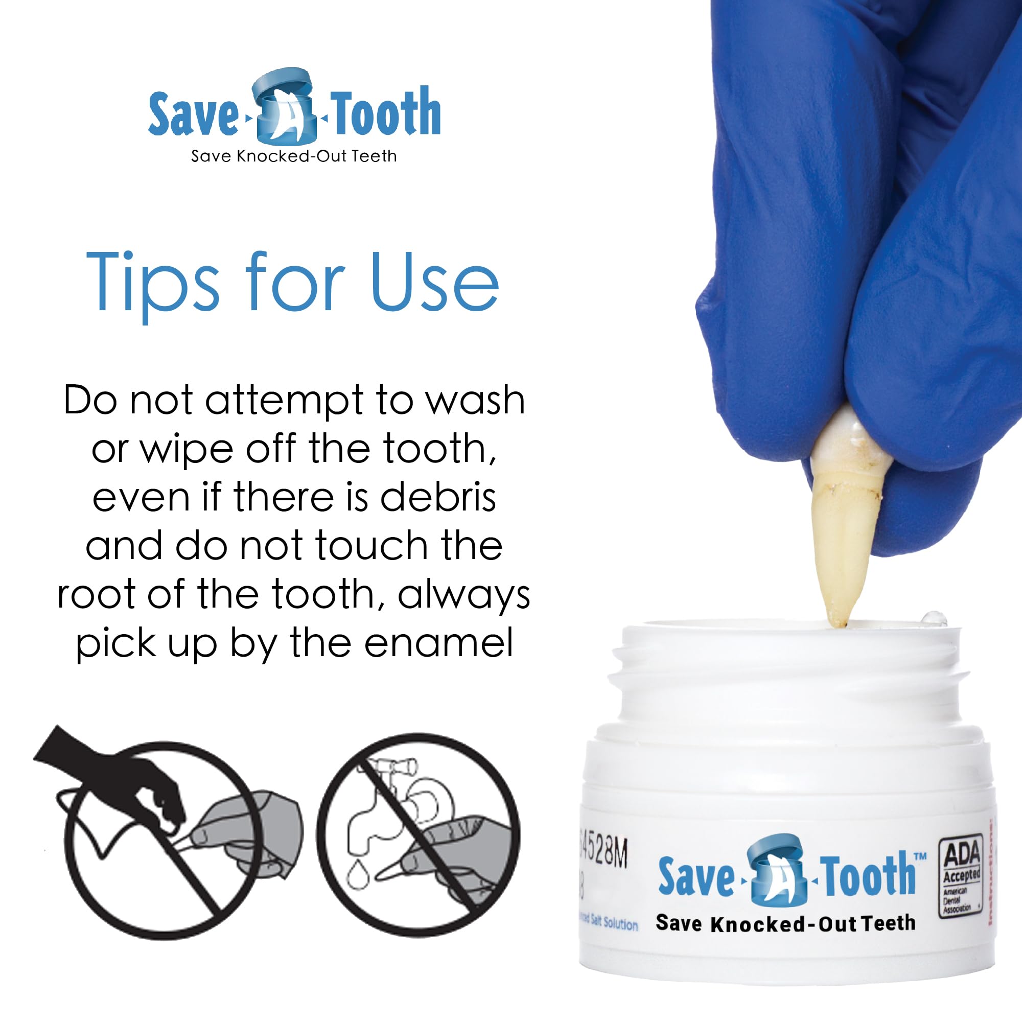 Save-A-Tooth kit práctico para uso en kit de primeros auxilios y viajes.