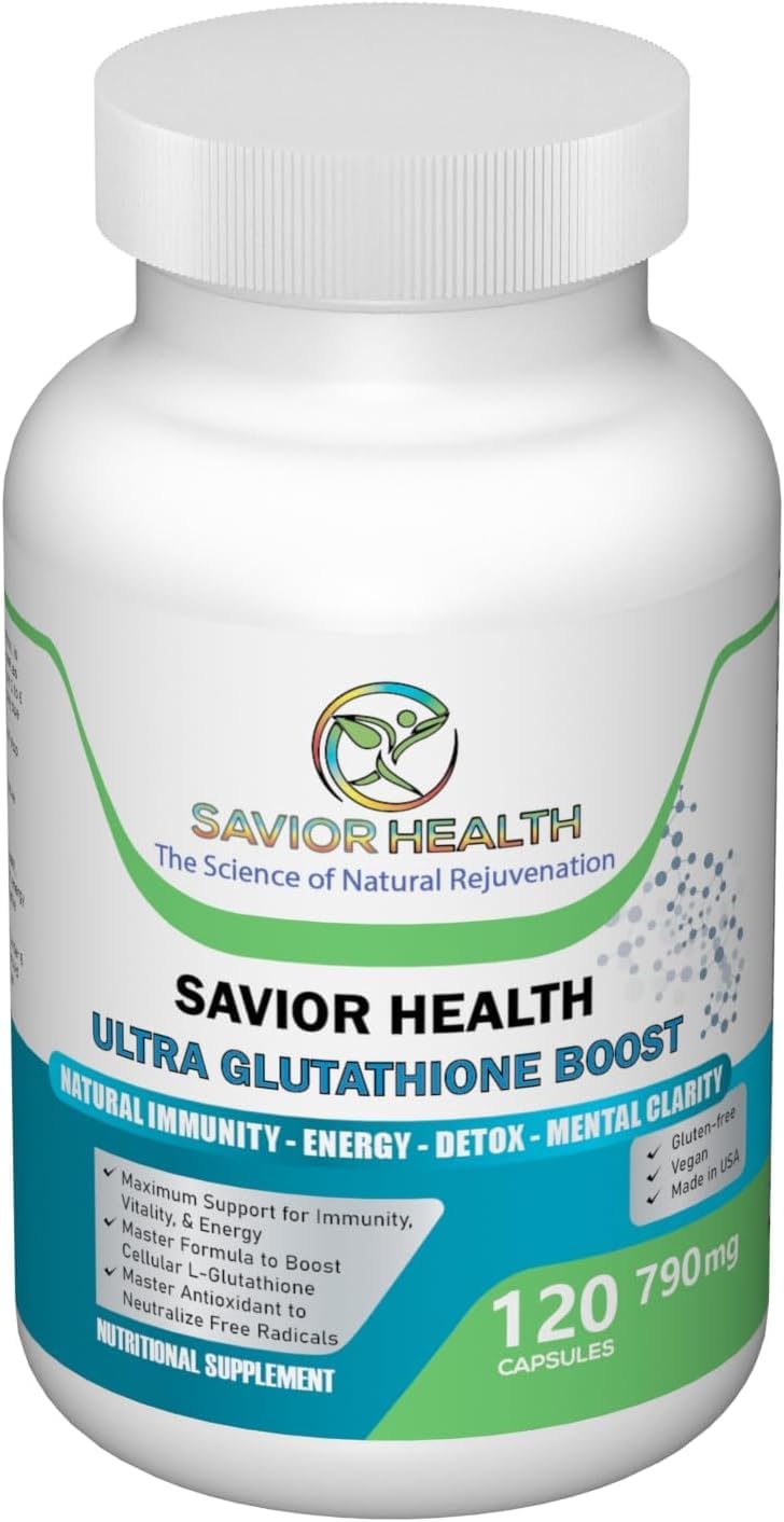 Savior Health Ultra Glutathione Boost envase cápsulas vegetarianas para apoyo diario