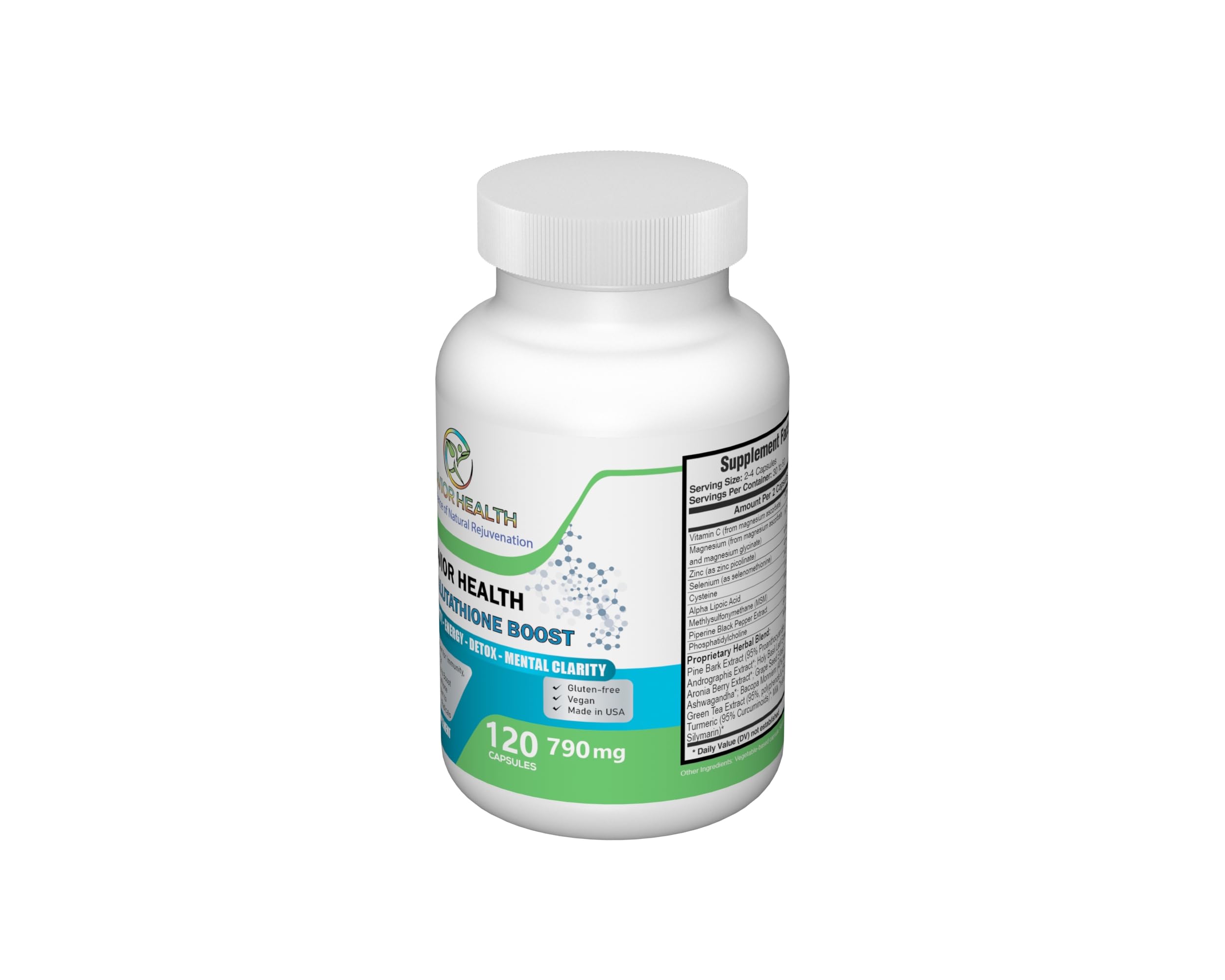 Savior Health Ultra Glutathione Boost frasco del producto listo para cápsulas