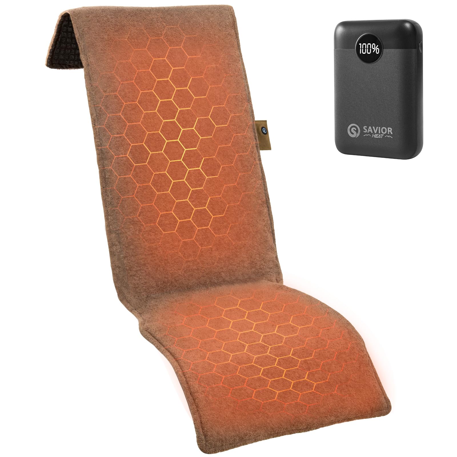 Almohadilla de asiento SAVIOR HEAT con nanofibras para calor uniforme.