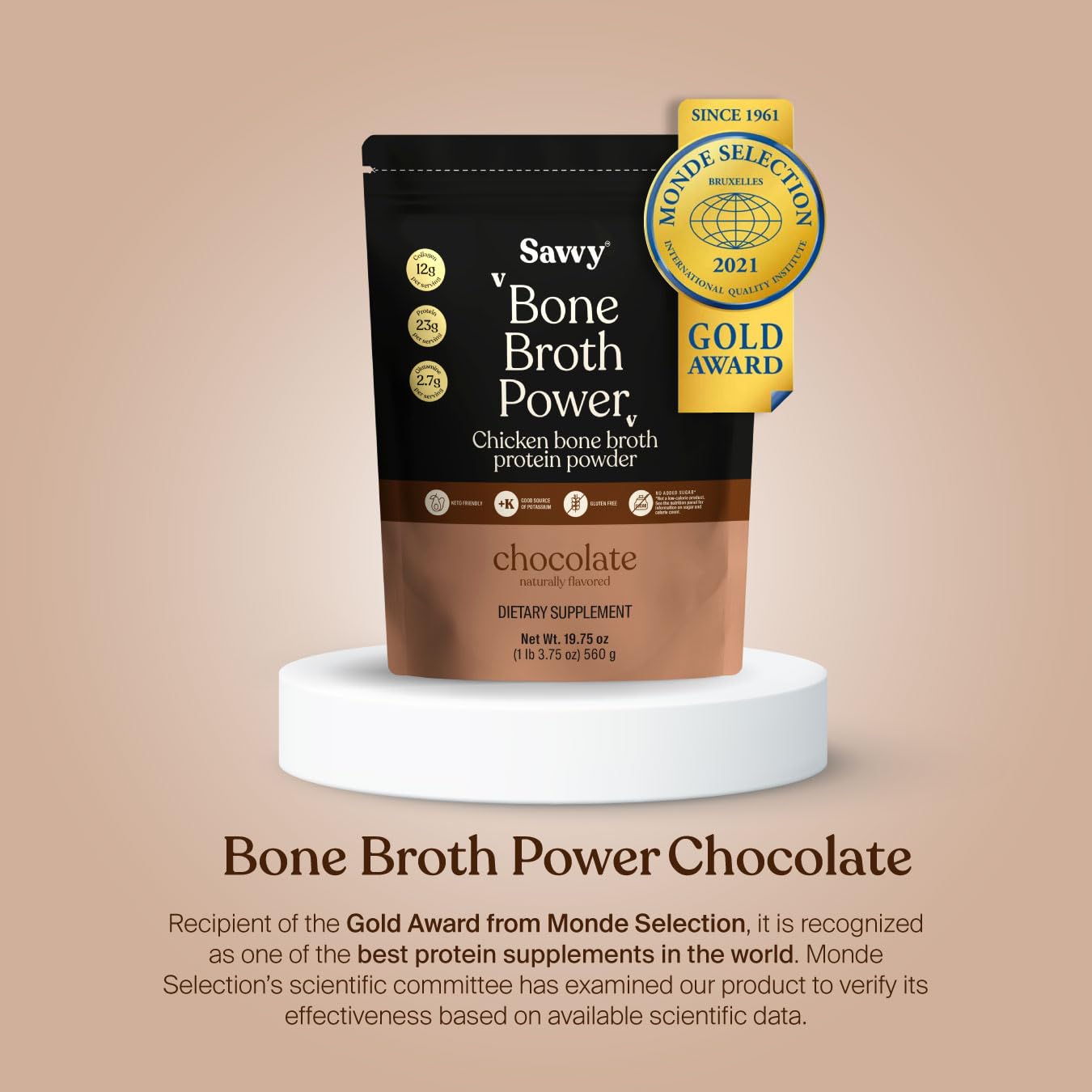SAVVY proteína de caldo de huesos chocolate, cuchara medidora incluida.