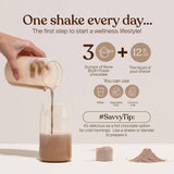 SAVVY caldo de huesos chocolate, desayuno nutritivo para energía sostenida.