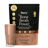 SAVVY proteína de caldo de huesos chocolate, envase 560 g para empezar el día.