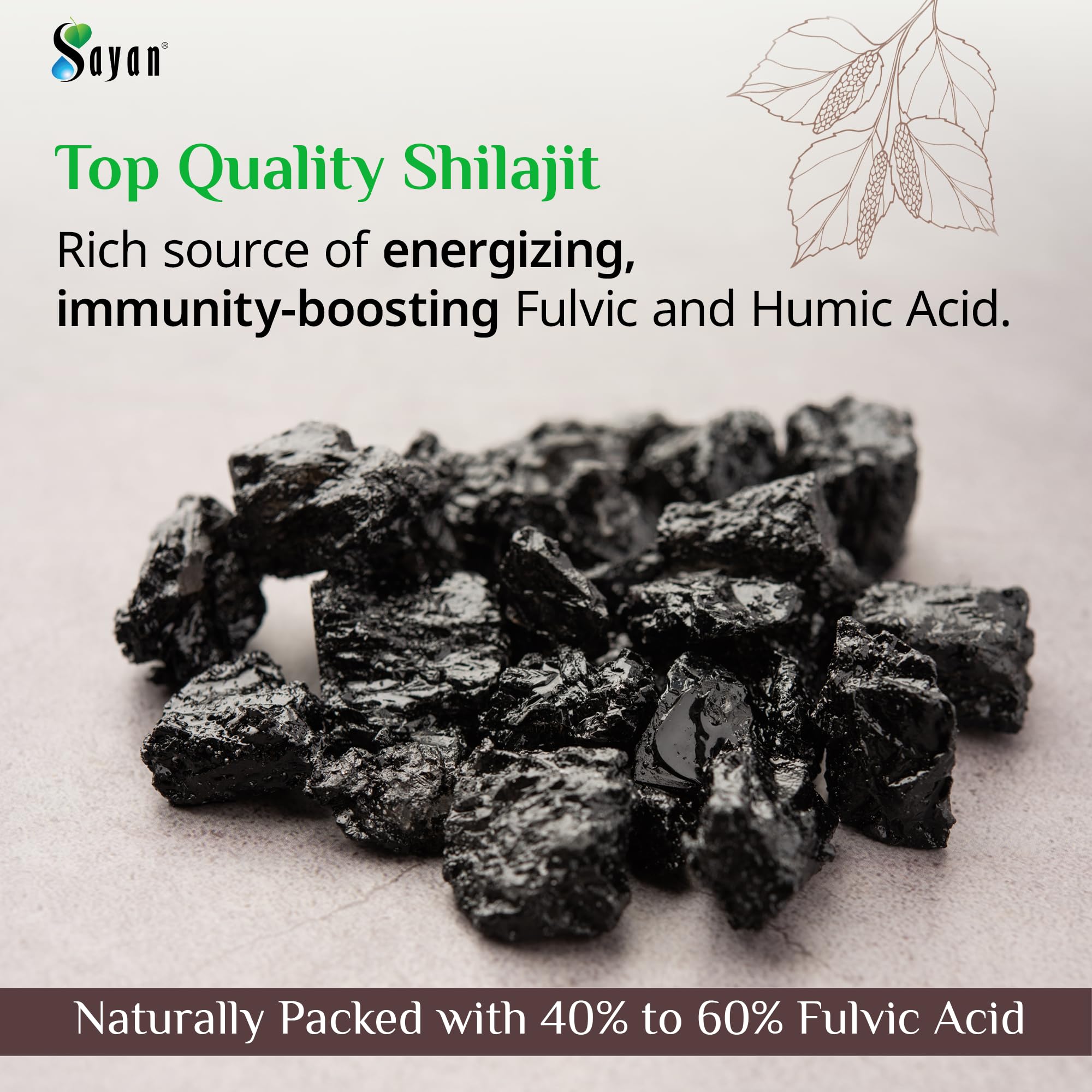 Etiqueta de calidad ISO en Sayan Shilajit, pureza verificada.
