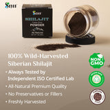 Sayan Shilajit vertido en cuchara, dosis fácil.