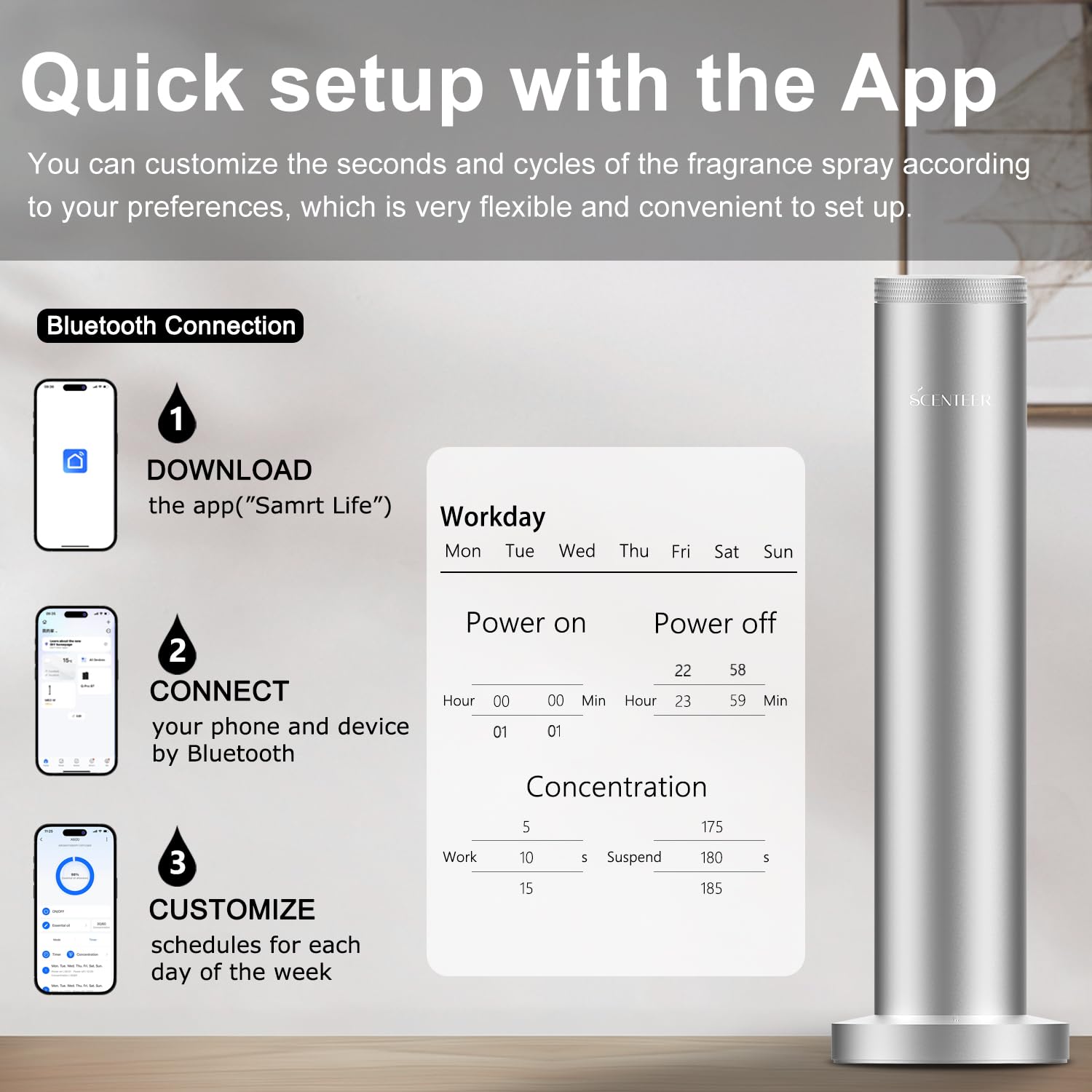 SCENTEER difusor con botones fáciles y control por app