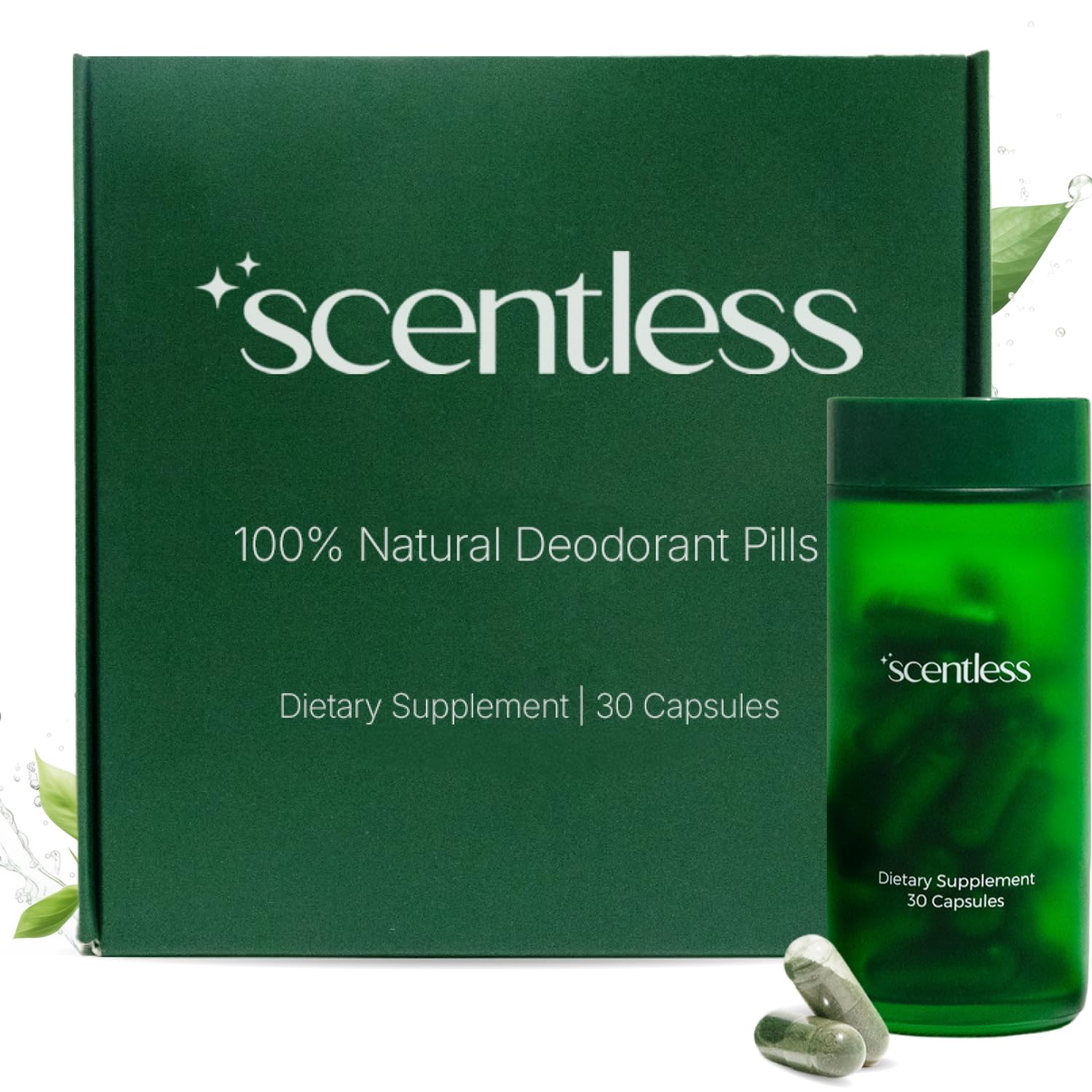 Scentless cápsulas desodorante interno de menta para frescura duradera en todo el cuerpo