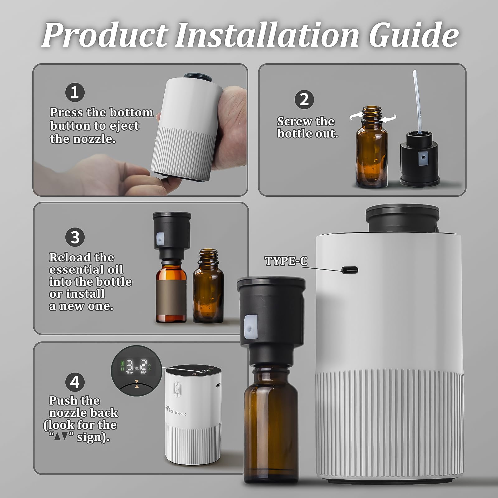 SCENTNARIO difusor sin agua, accesorios incluidos para empezar rápidamente.