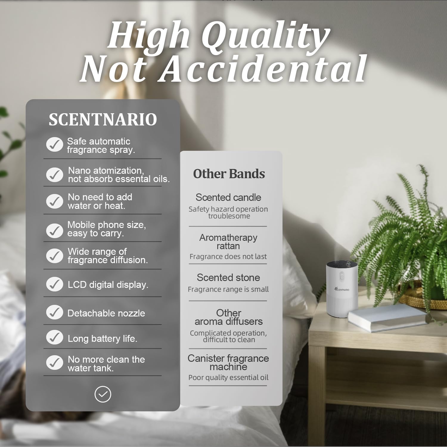SCENTNARIO difusor sin agua, cobertura de hasta 500 ft² para espacios grandes.