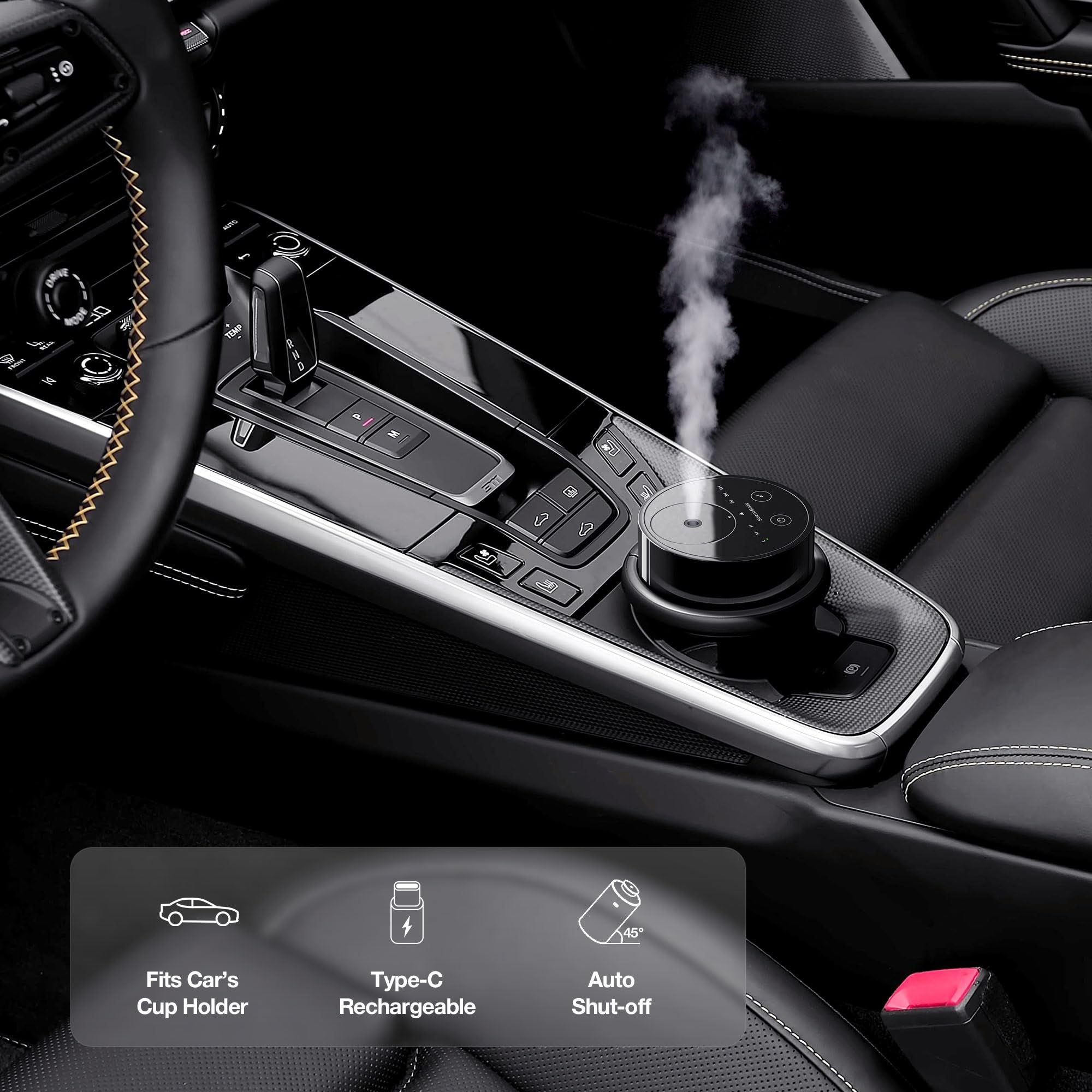 Difusor para coche ScentBots cabe en portavasos para aromaterapia en movimiento.