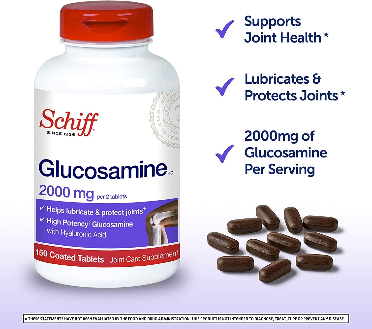 Schiff Glucosamina con ácido hialurónico: etiqueta frontal con información clara.