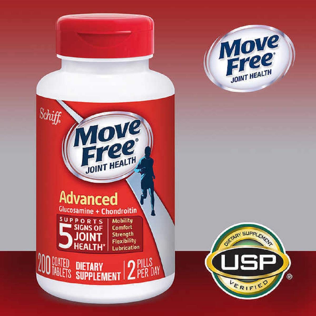 Schiff Move Free Advanced: ingredientes clave como glucosamina y condroitina para la salud articular.