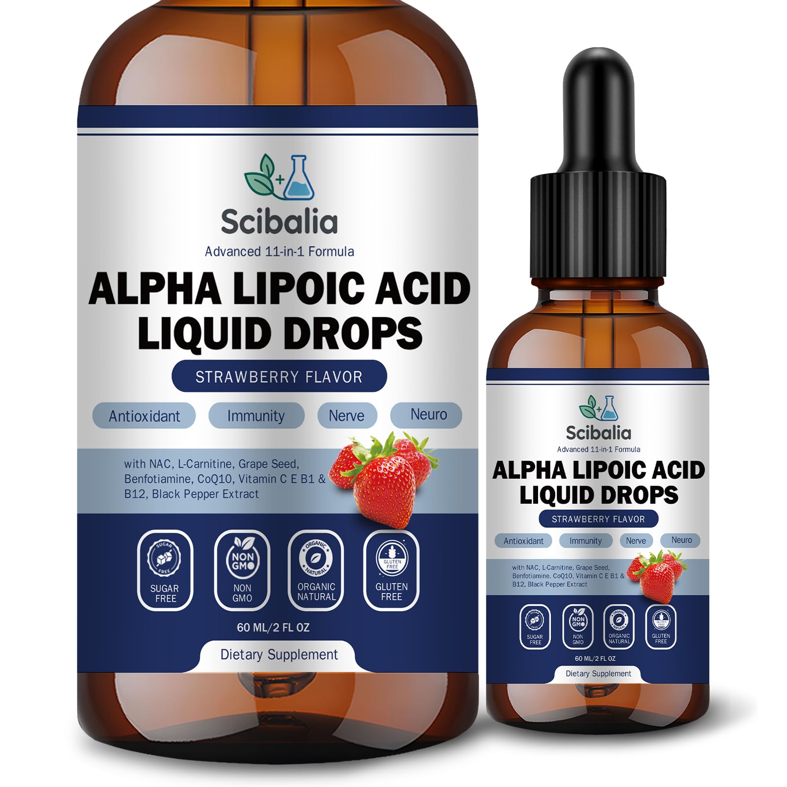 Scibalia Alpha Lipoico Drops, frasco compacto para energía diaria y antioxidante.