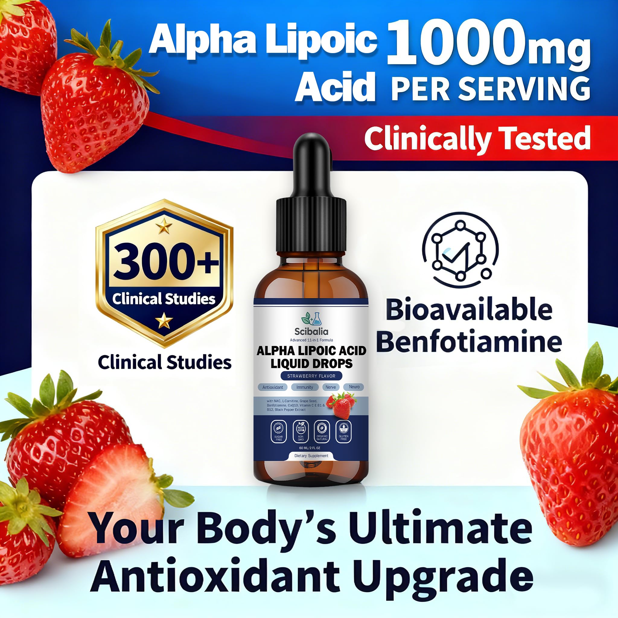 Scibalia Alpha Lipoico Drops: sabor fresa para consumo diario sin malestar estomacal.