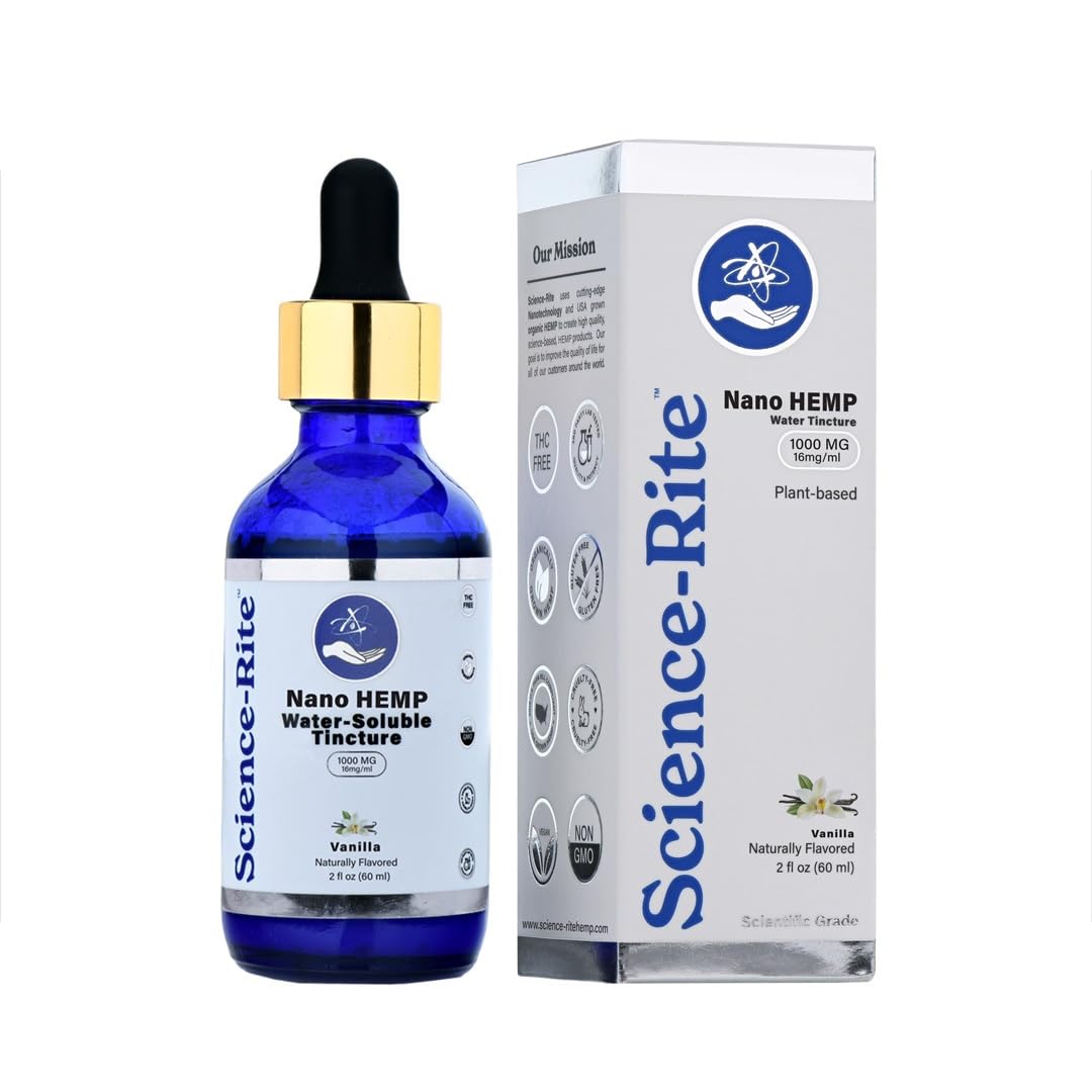 Science-Rite Nano Cáñamo en agua soluble, botella lista para uso diario y posibles resultados rápidos.