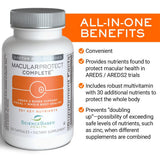 ScienceBased Health MacularProtect Complete etiqueta: empaque claro con información de nutrientes clave
