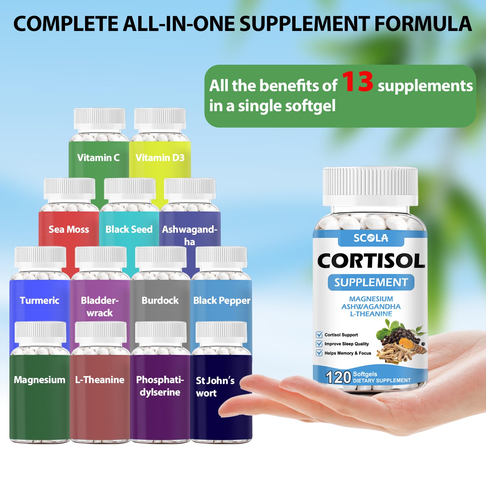 SCOLA cortisol detox con ashwagandha y L-teanina para relajación diaria