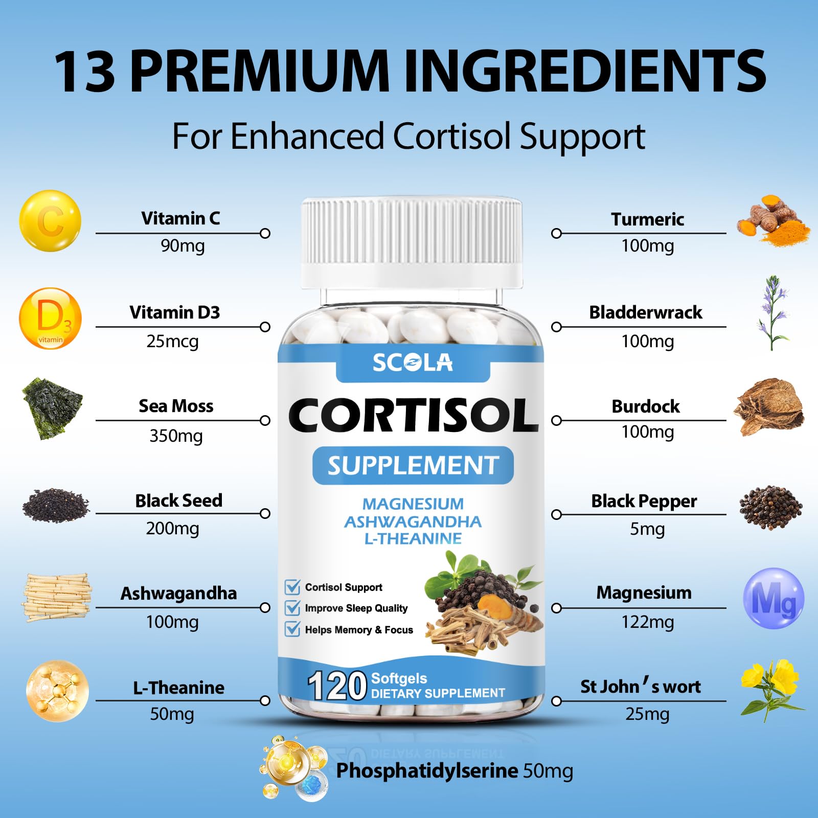 SCOLA cortisol detox vitamina C para apoyo inmunológico natural