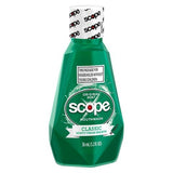 Scope Enjuague Bucal Clásico Menta: paquete de viaje para frescura al salir.