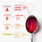 SCOTT'S EMULSION niño bebiendo aceite de hígado de bacalao con cereza, ayuda para la inmunidad.