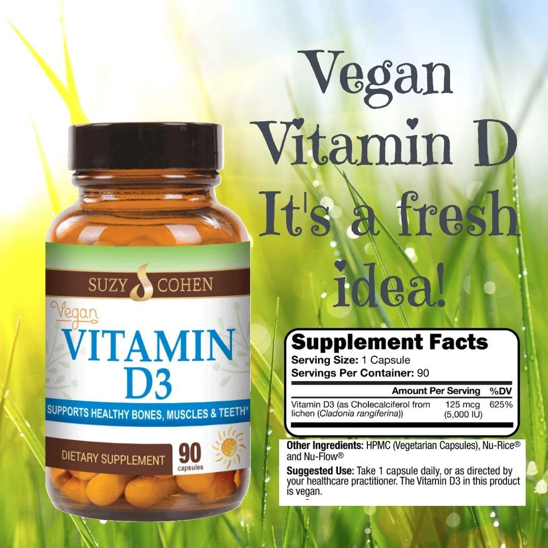 Capsula vegana de Script Essentials Vitamina D3 5000 UI derivada de líquen.