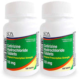 SDA LABORATORIES frasco con tabletas cetirizina 10 mg para alivio diario de alergias
