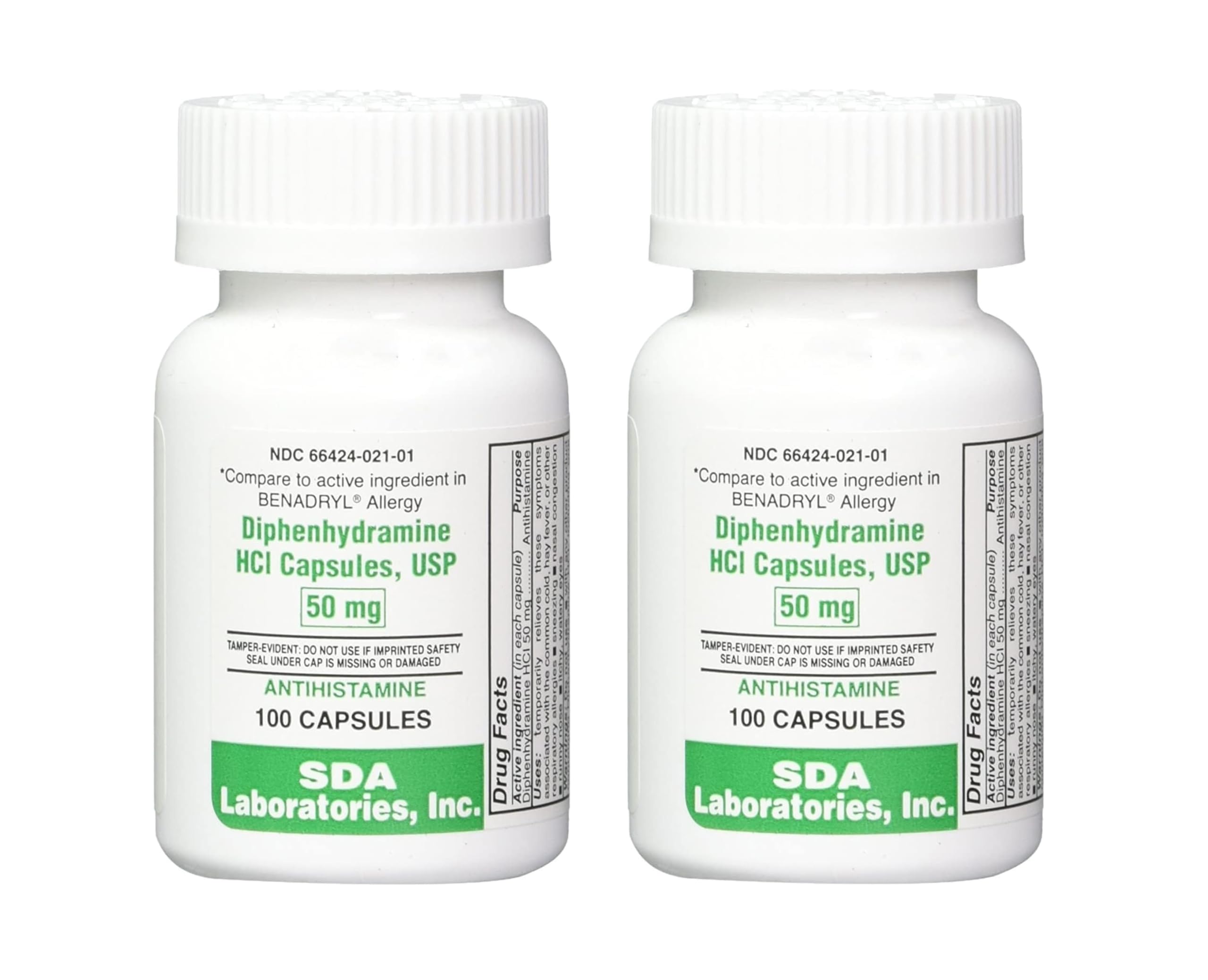 SDA Laboratories difenhidramina 50mg frasco de cápsulas para alivio rápido de alergias