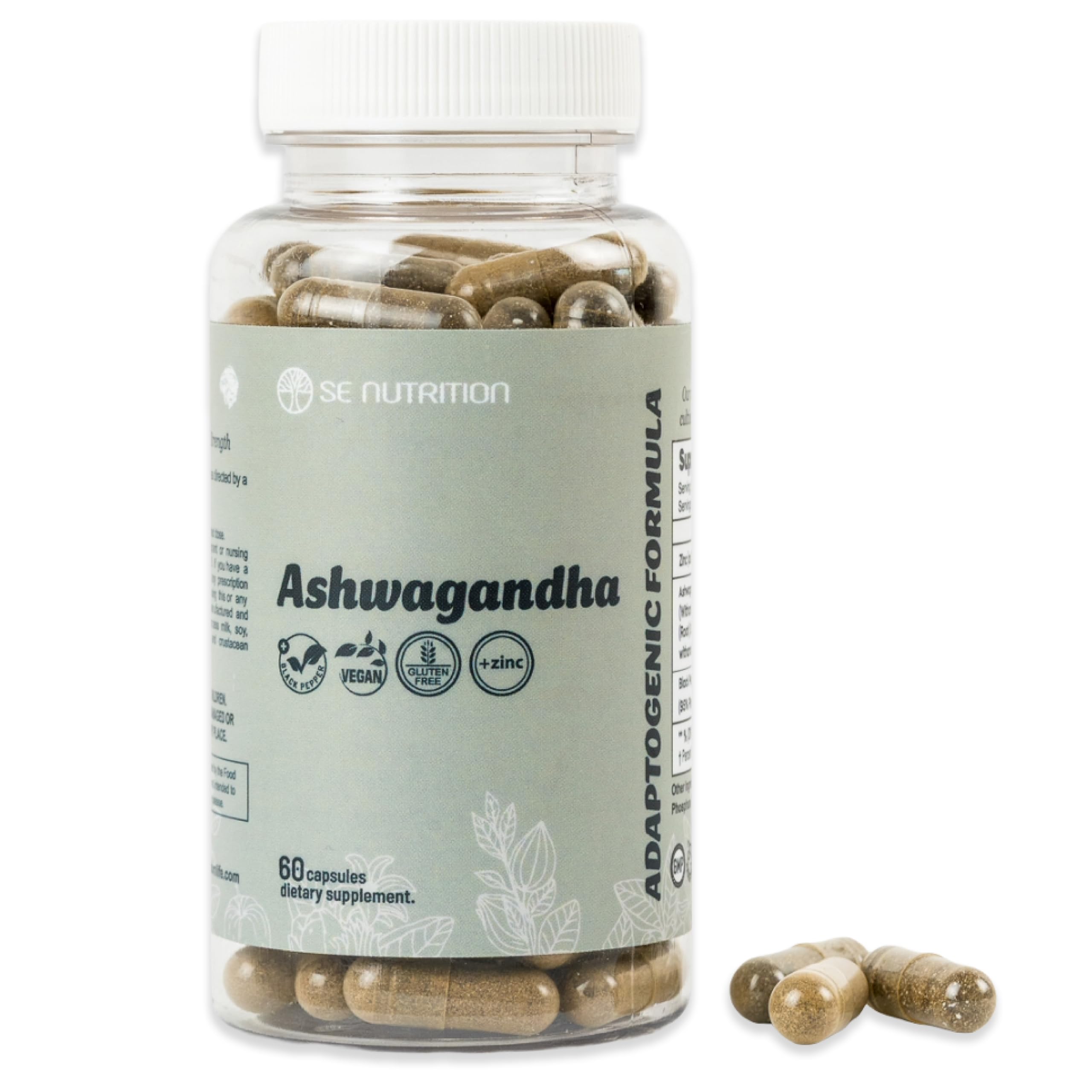 SE Nutrition Ashwagandha cápsulas frontal: inicio del día con equilibrio y claridad