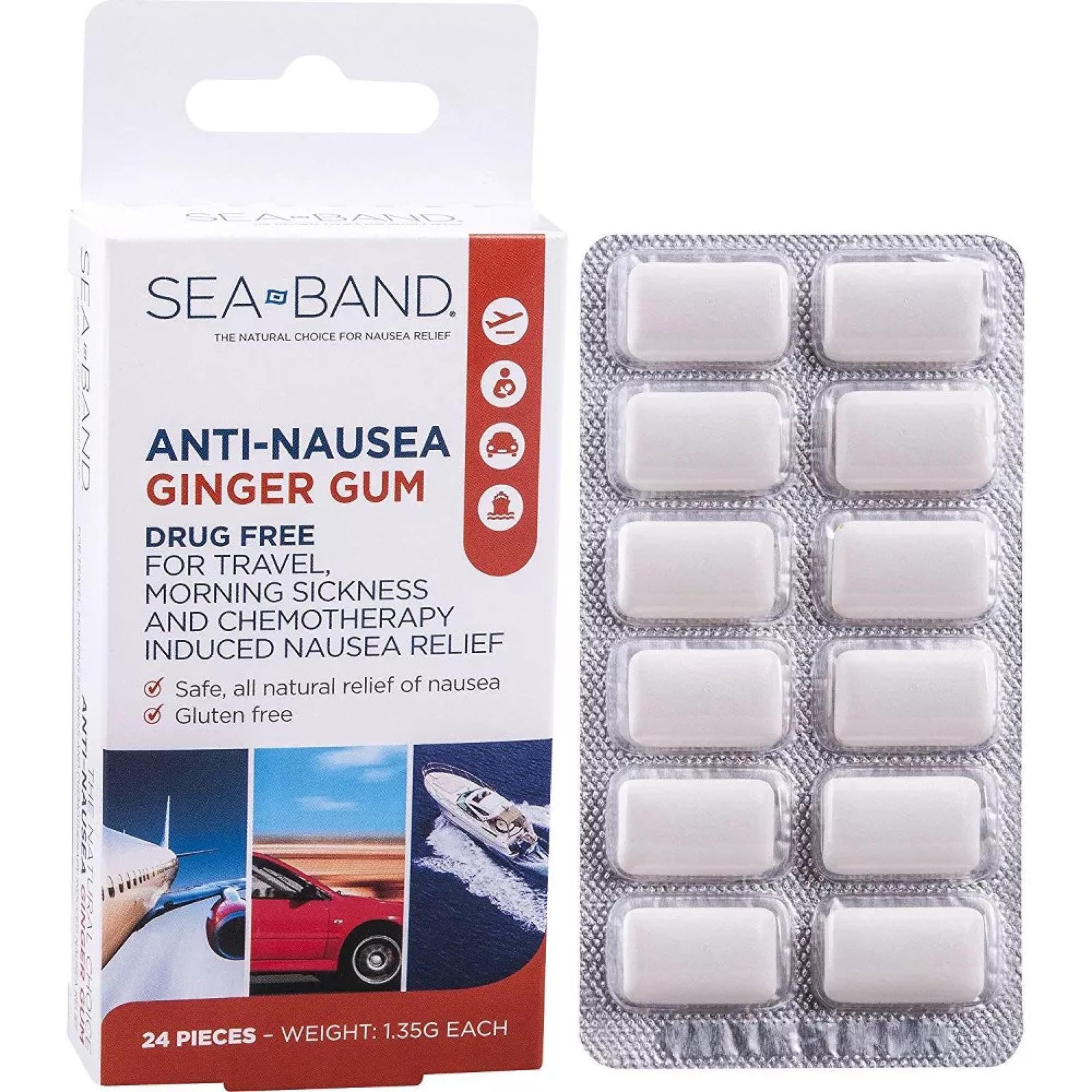 Sea-Band Goma de Jengibre, llévala en bolso para náuseas leves