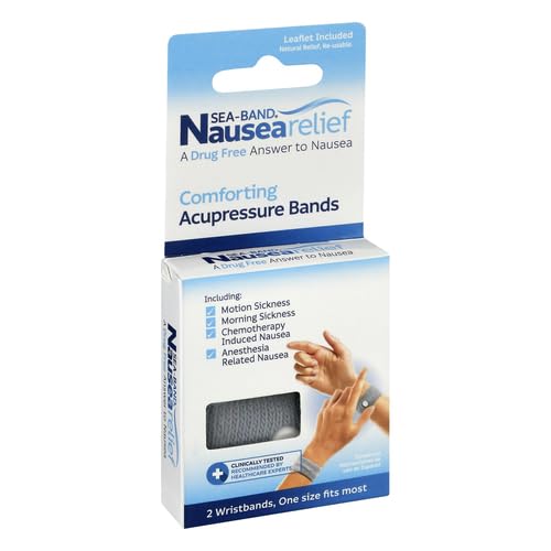 Sea-Band pulsera anti-náusea para náuseas matutinas, uso cómodo durante el día.