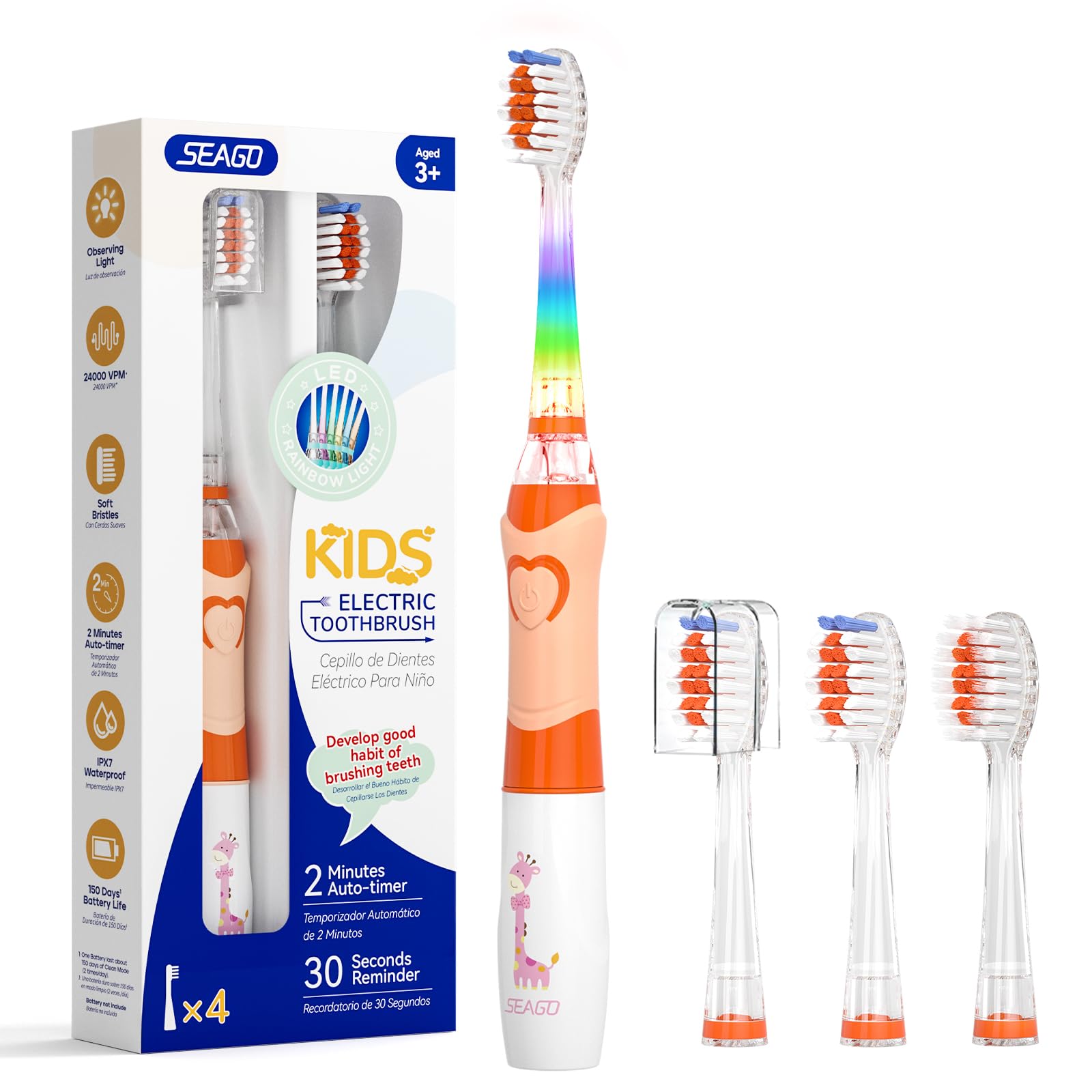 SEAGO cepillo infantil con mango ergonómico facilita agarre cómodo.
