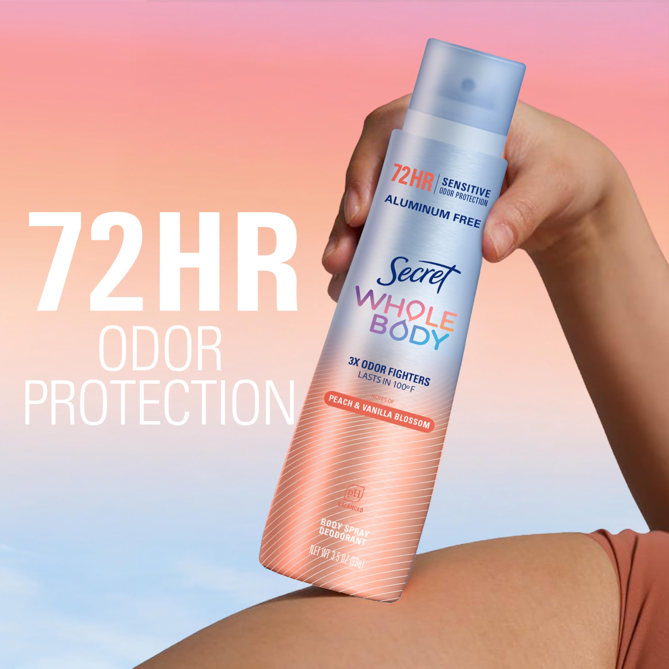 Secret desodorante corporal 72 horas, frescura duradera y olor neutralizado.