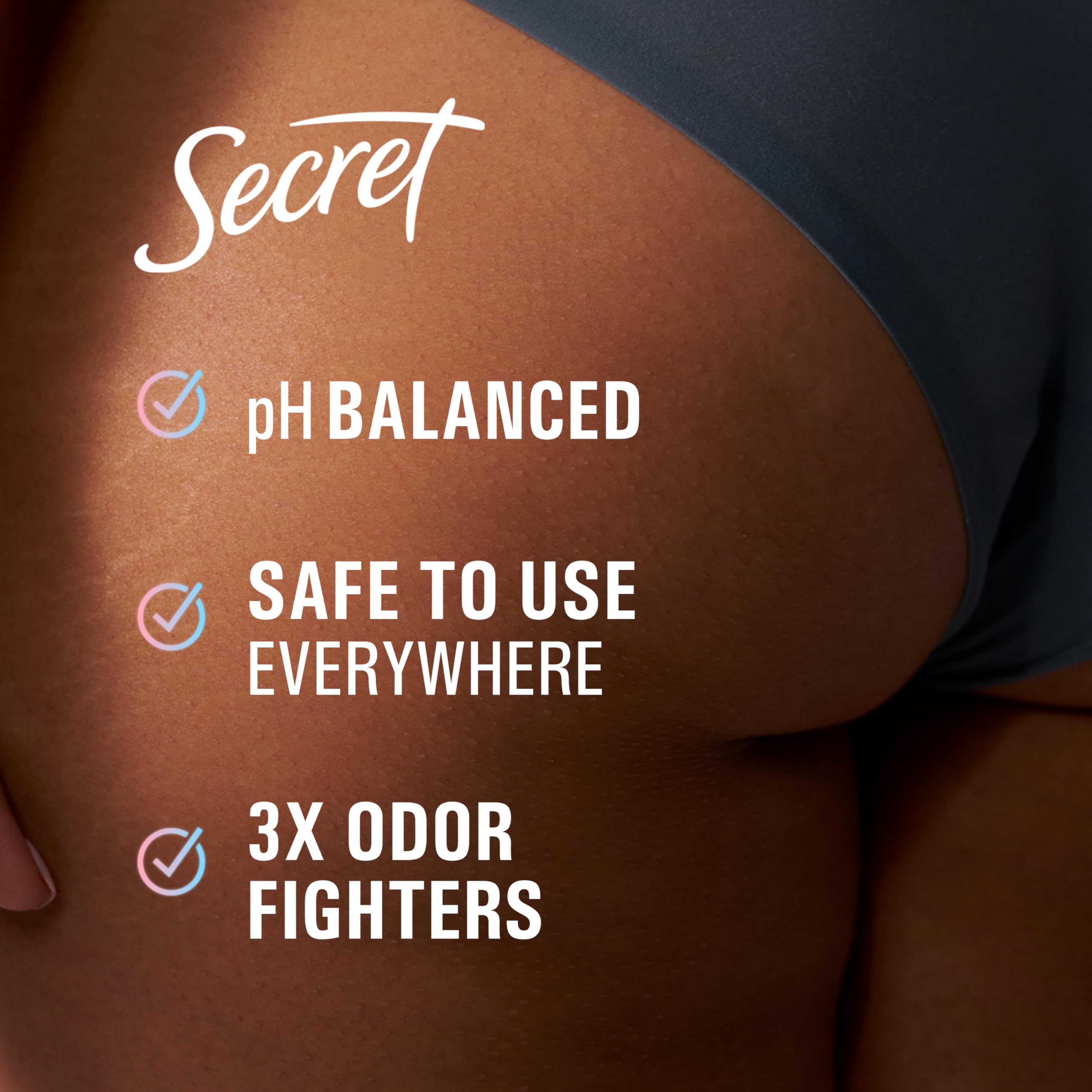 Secret desodorante corporal sin aluminio, spray fragancia durazno-vainilla para uso diario.