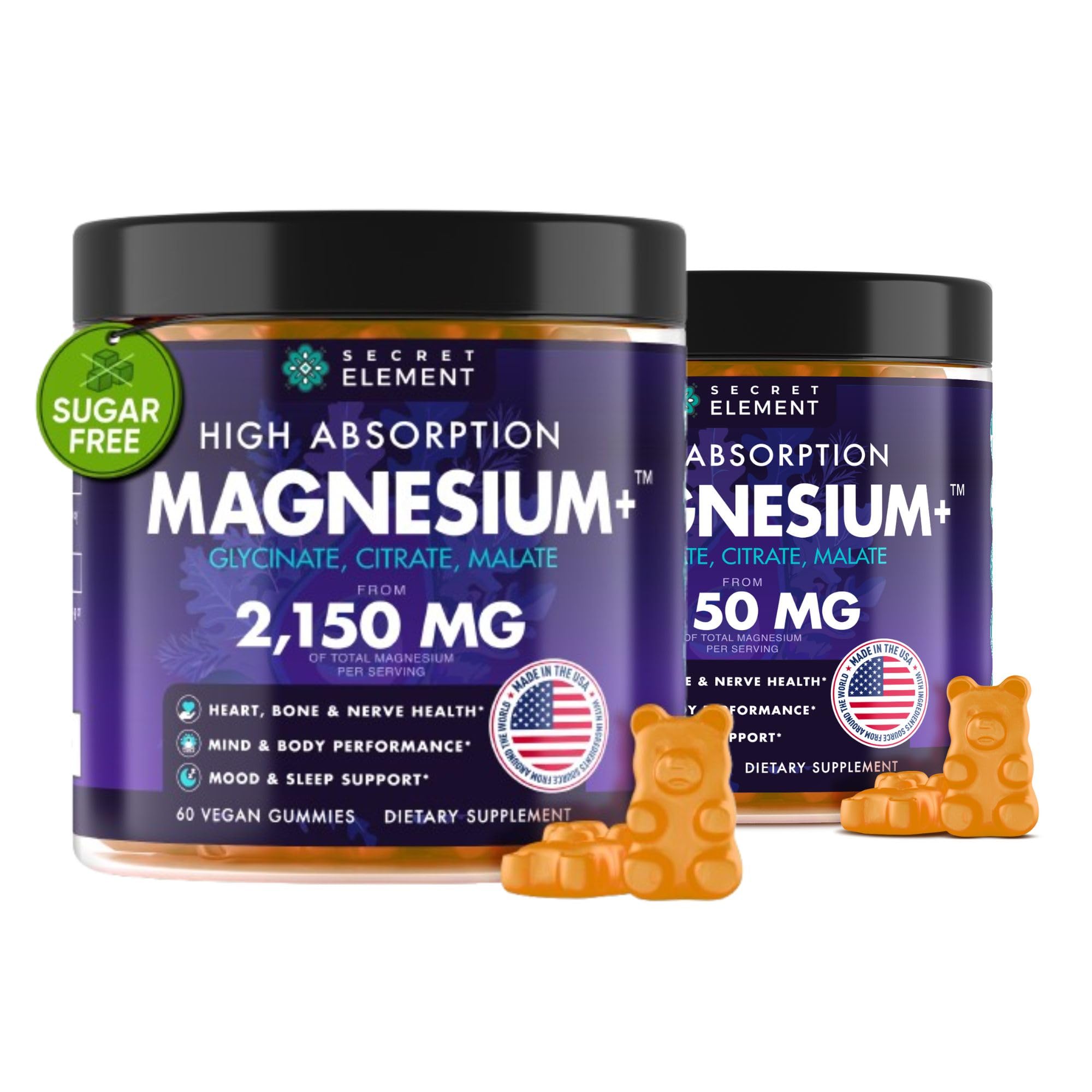 Secret Element gomitas magnesio, envase práctico, sabor naranja para uso diario