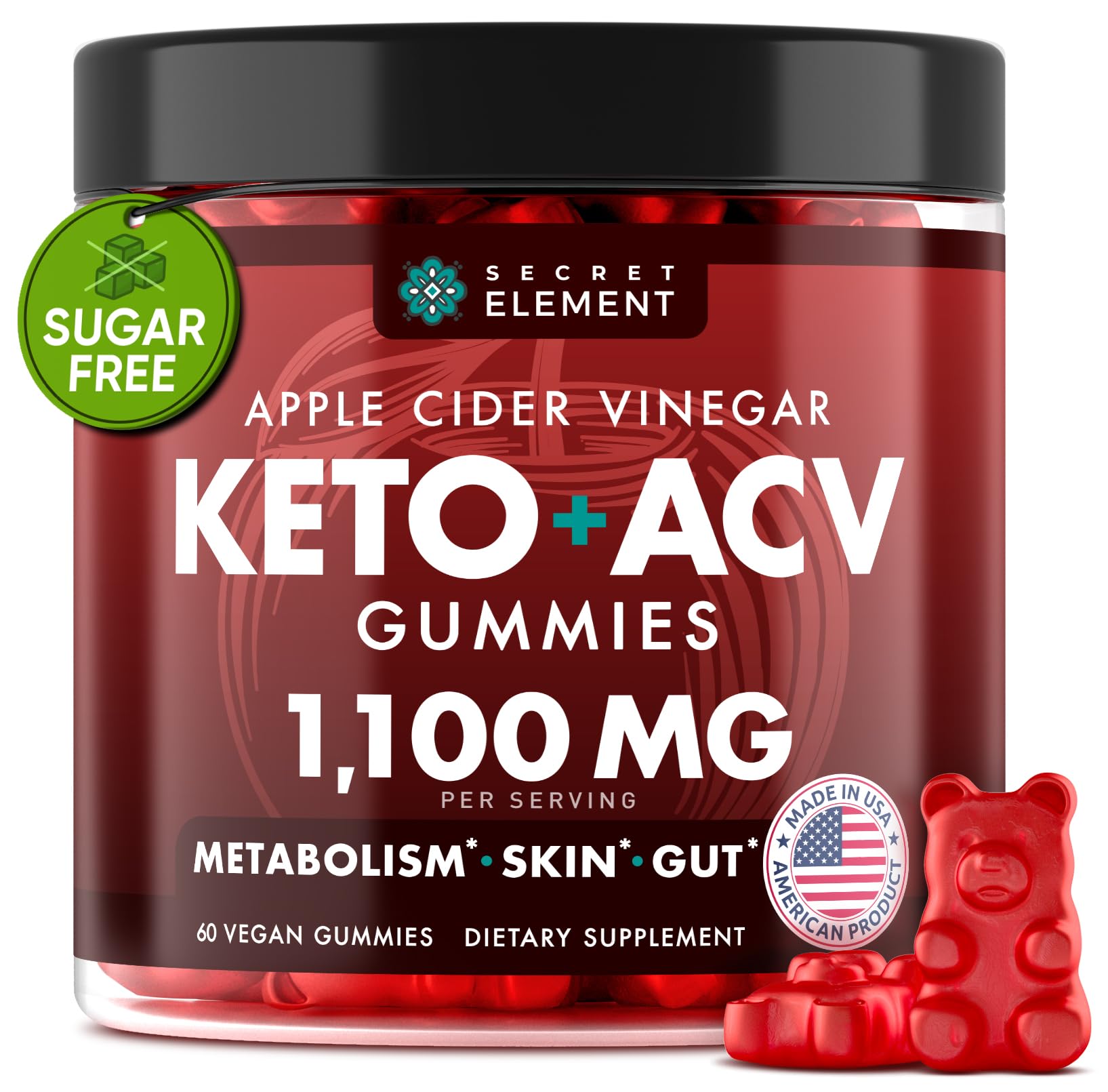 Gomitas Secret Element Keto ACV en frasco para uso diario.