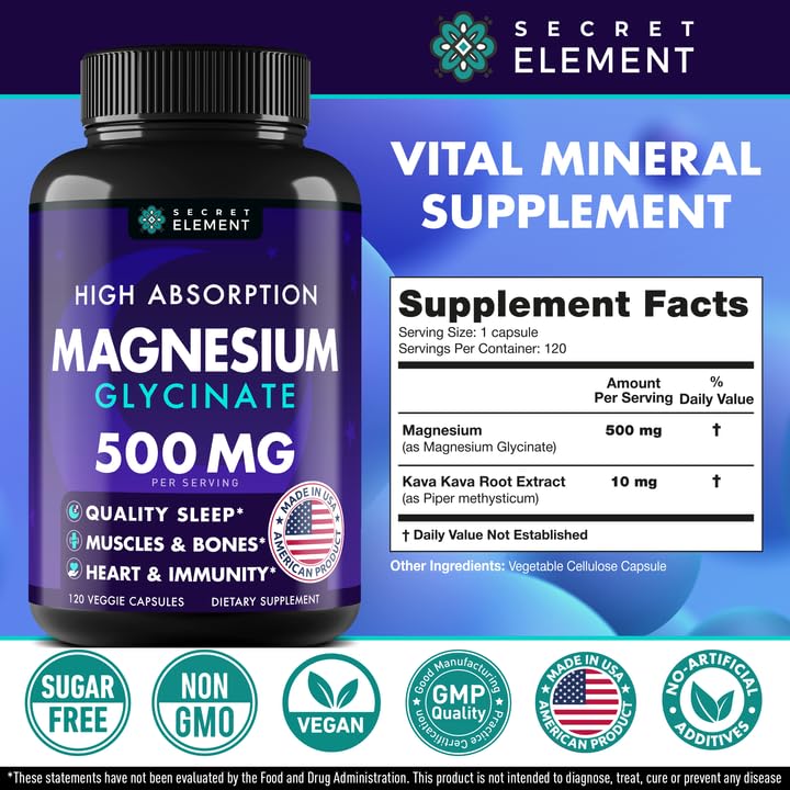 Secret Element magnesio glicinato 500mg cápsulas relajación para la noche